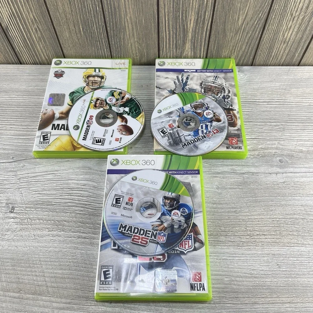 XBox 360  Video Game Lot Of 3 Madden 25,09 And 13 NFL Football Tested Working